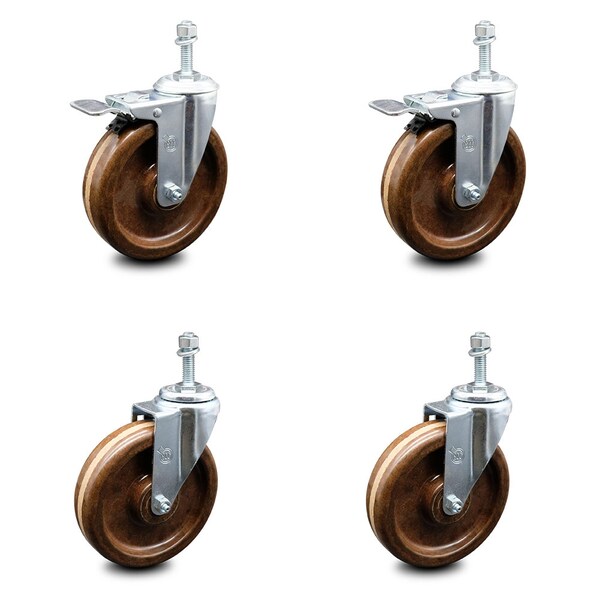 Service Caster 6 Inch High Temp Phenolic Swivel 3/8 Inch Stem Caster Total Lock Brake SCC, 2PK SCC-TSTTL20S615-PHRHT-381615-2-S-2 - main
